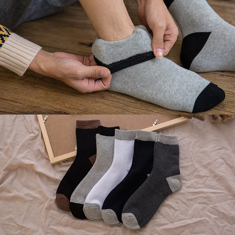 

5 pair Men Cotton Socks Thick Winter Warm Against Cold High Quality Business Thermal Socks Solid Men Winter Socks Breathable
