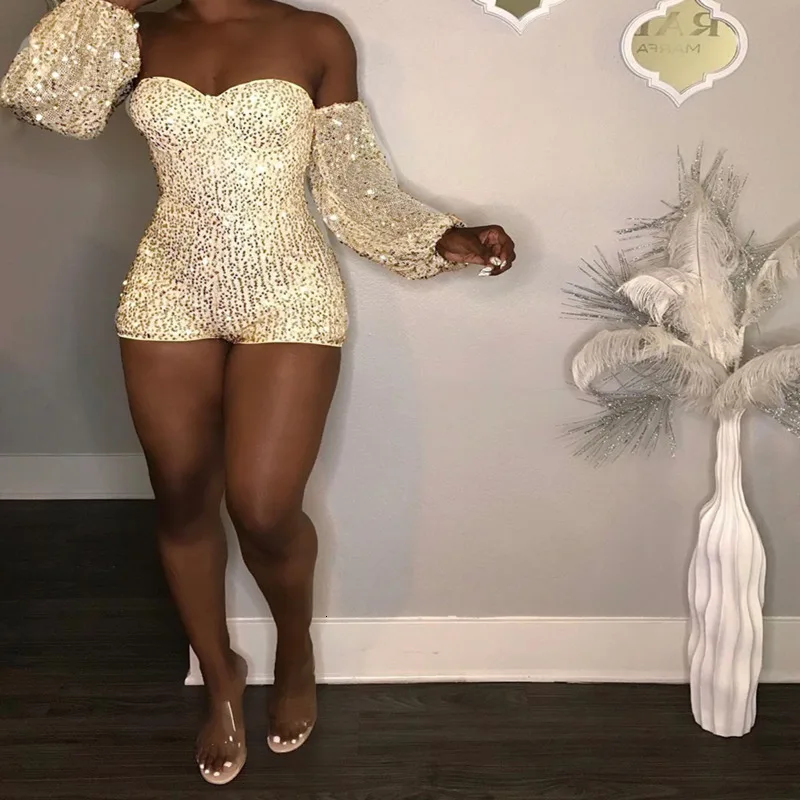 Fuedage сексуальный женский комбинезон с блестками блестящий открытой спиной