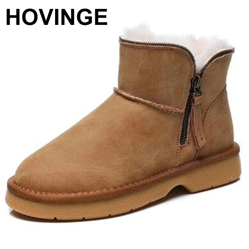 

HOVINGWool Snow Boots Women's New Winter Boots Plus Velvet Cow Leather Non-slip Keep Warm Short Boots Thick Bottom Cotton Shoes