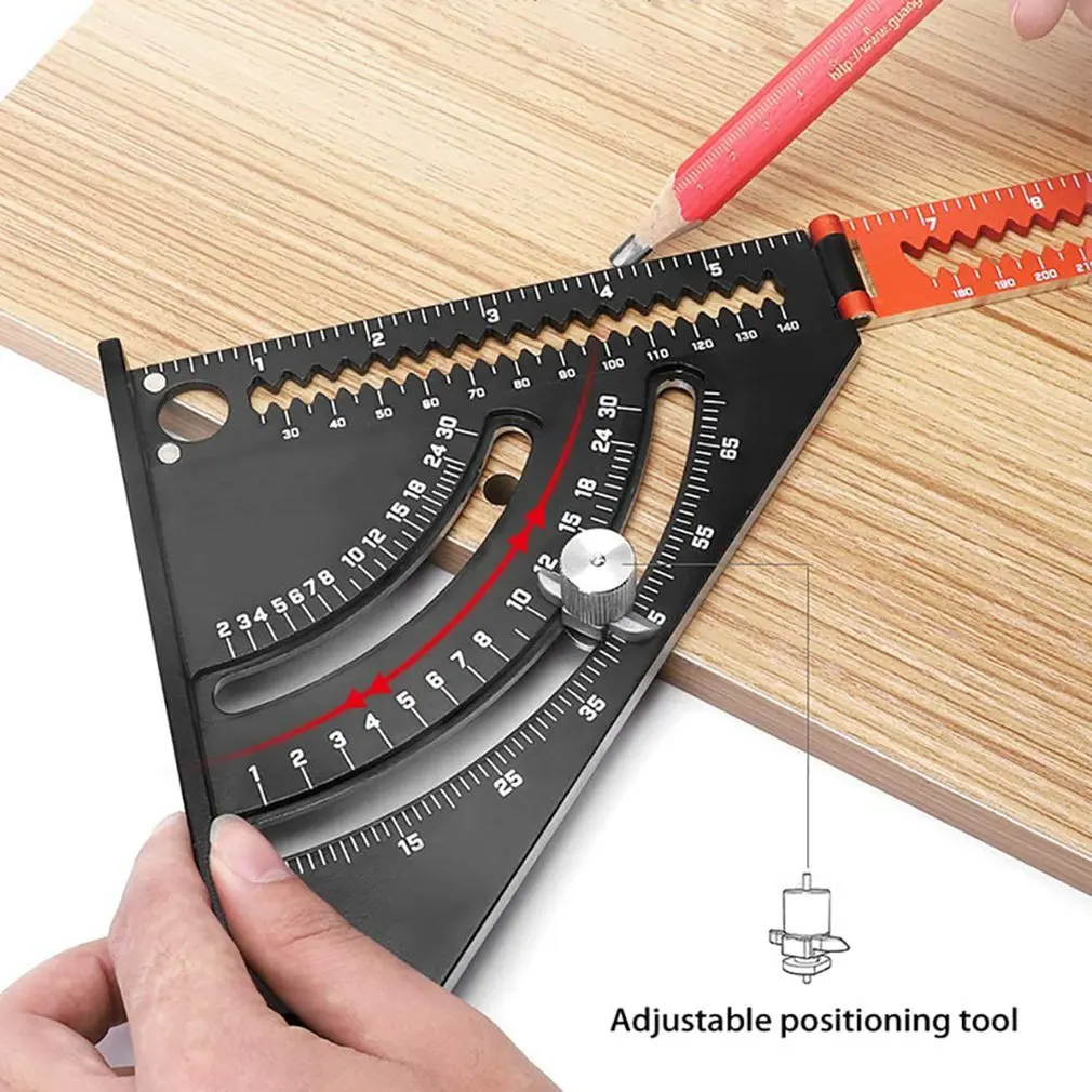 

Extendable Multifunctional Folding Triangle Ruler Carpenter Square with Base Precision Goniometer Multi-angle Measurement