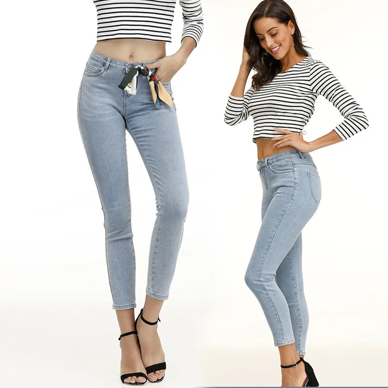 Для женщин высокие эластичные обтягивающие джинсовые стройная фигура джинсы