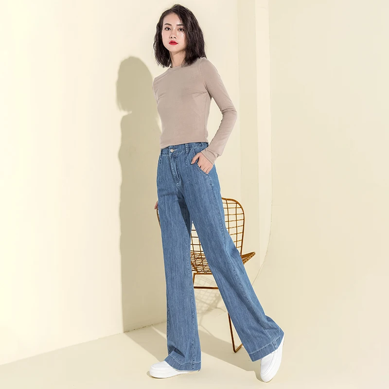 2018 Осень Зима Хлопок Высокая талия широкие брюки поддельные джинсы на молнии