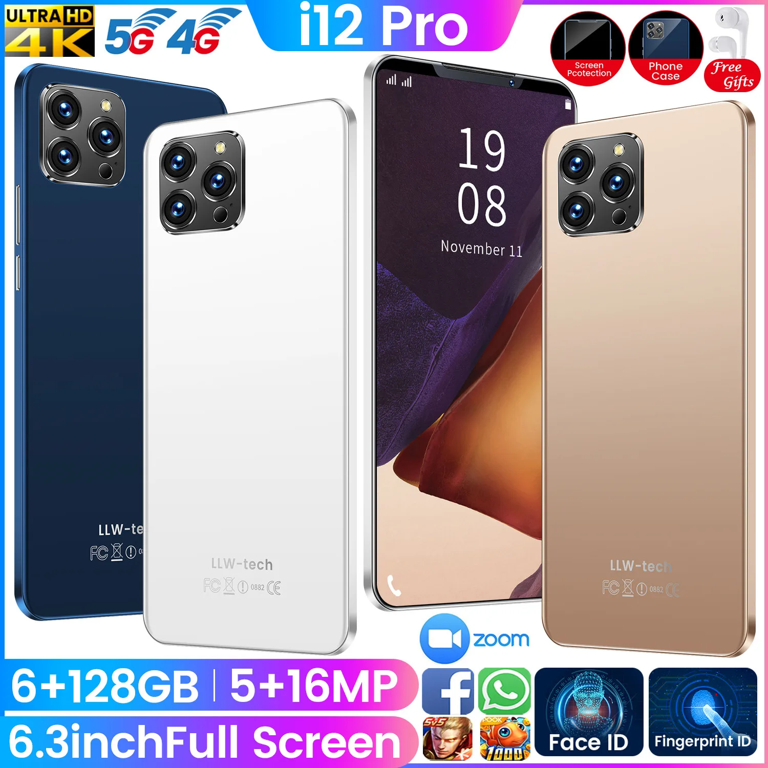 

i12Pro 6.3 Inch U-Screen Smartphone 4000mAh 6+128G Support Face Unlock Dual SIM Network Android10.0 camera 5.0MP Global Version