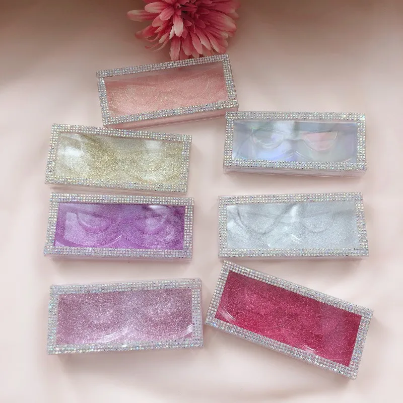 

Rhinestone packaging box Clear Empty Lash Case Pink Silver Bling Eyelash Box without Eyelashes