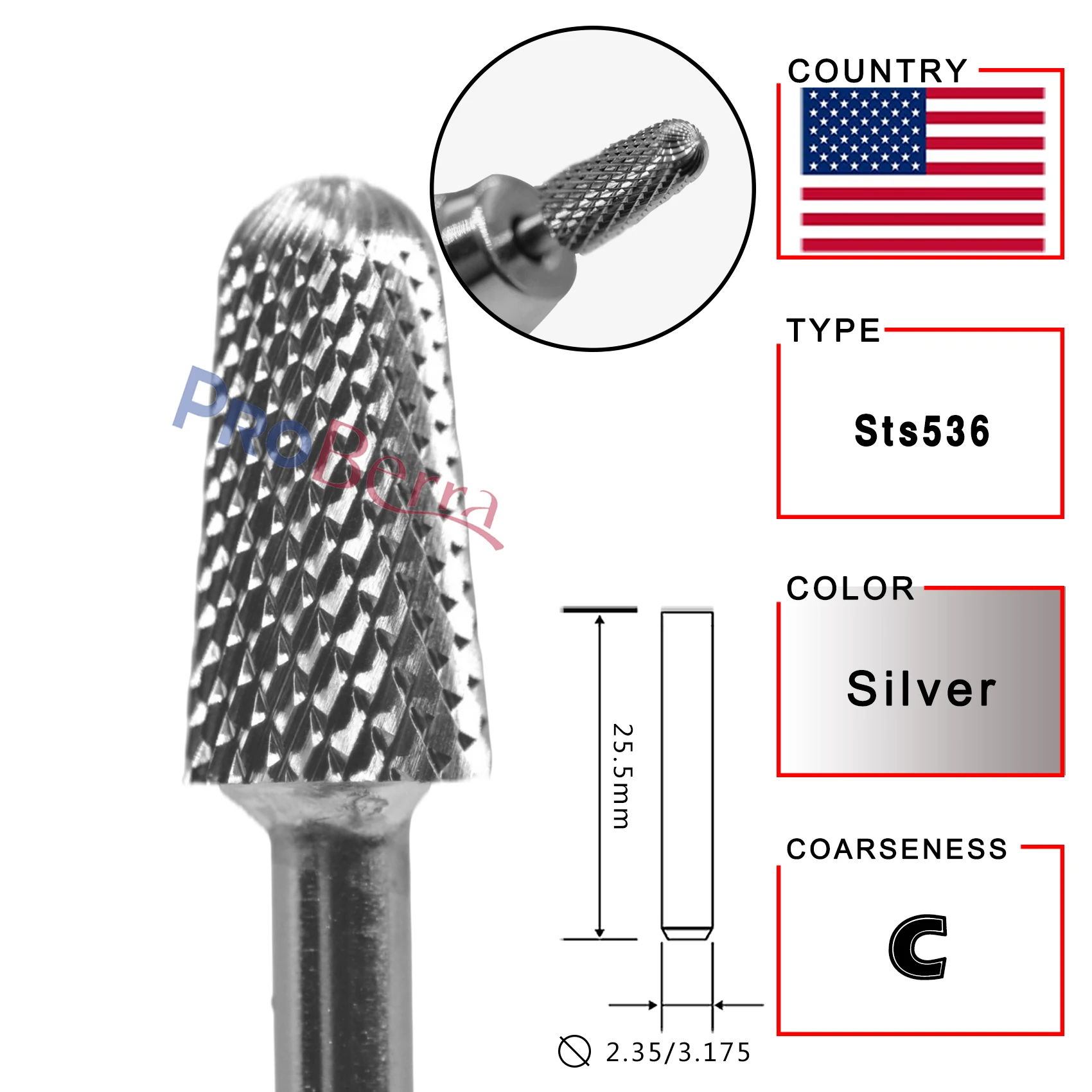 Proberra 5.2mm Safety Noviciate Gold silver 8 different color nail drill bit Tungsten steel Carbide Burrs