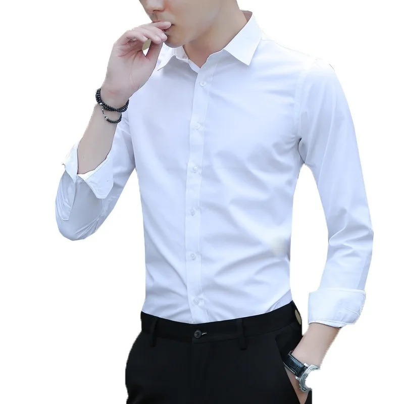 

Large Size Men's Business Casual Long Sleeved Shirt White Blue Black Smart Male Social Dress Shirt Plus