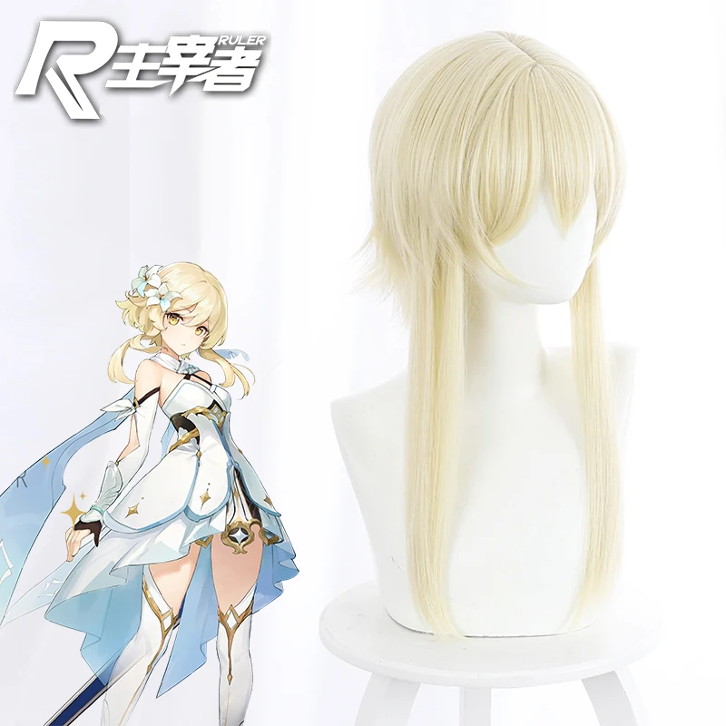 

Game Genshin Impact Travellers-long sideburns with blonde highlights anti-costuming with short hair Cosplay hairwear Wig+Wig Cap