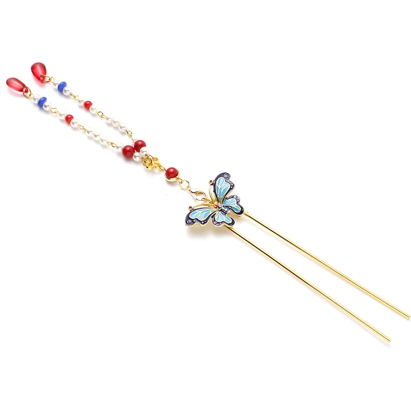 

Women's Hairpin Jewelry Retro Hairpin Hanfu Shaking Headdress Tassel Butterfly Classical Headdress Earrings Women's Accessories