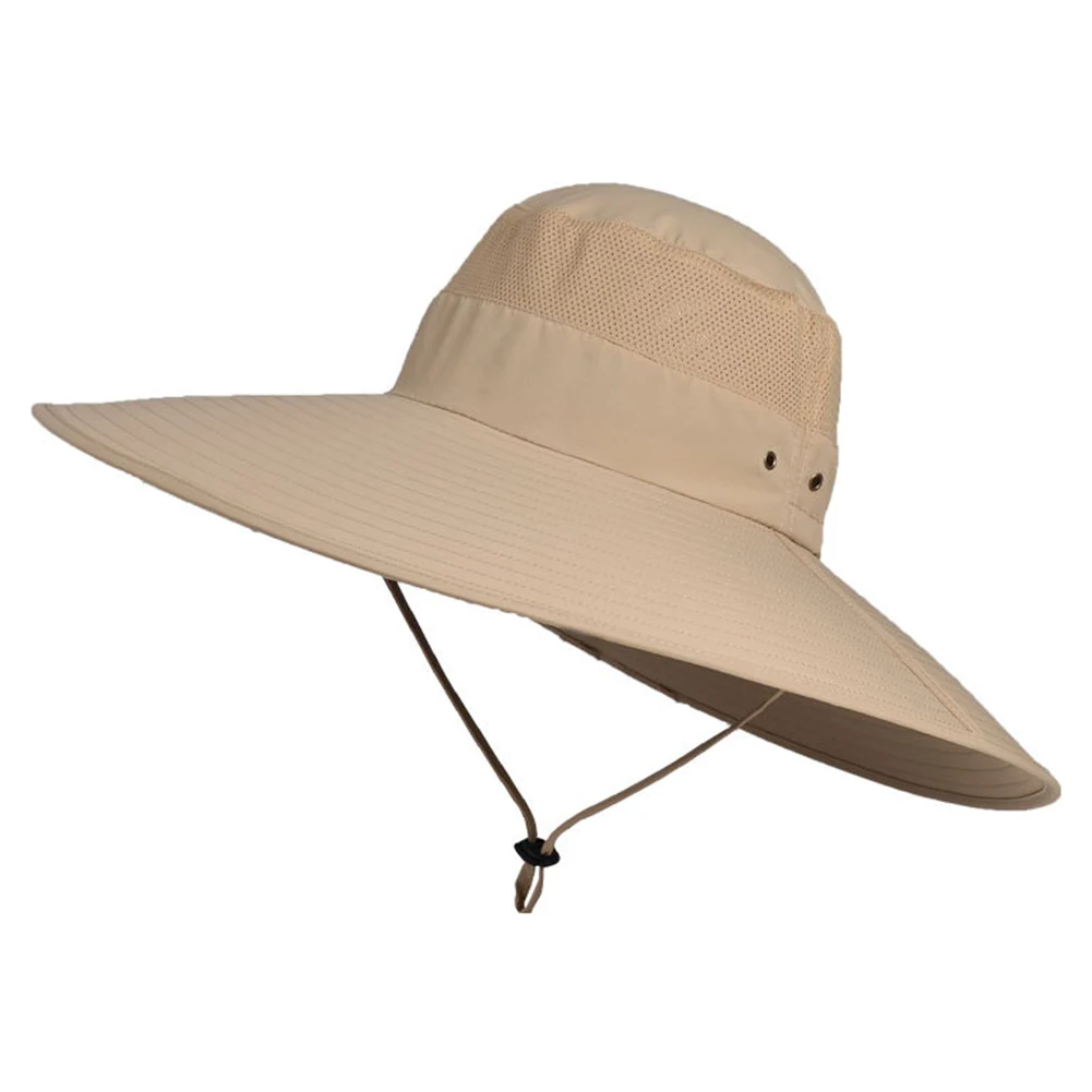 

Fishing Wide Brim With Chin Strap Casual Hiking Camping Summer UV Protection Breathable Sun Hat Cycling Seaside Outdoor Sports