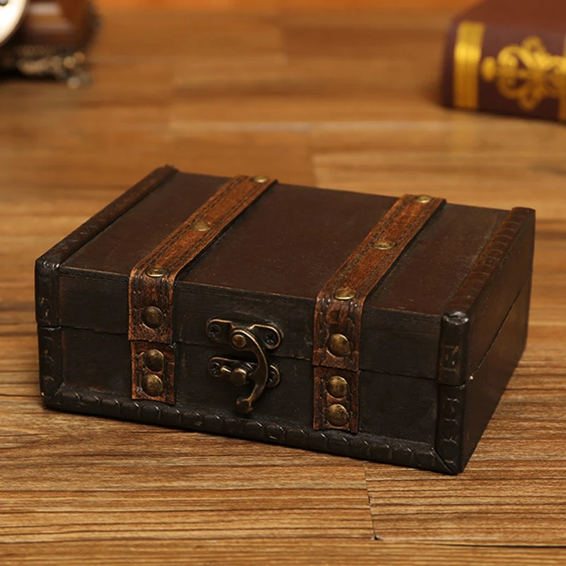 Большая винтажная шкатулка с металлическим замком для подарка и Ретро
