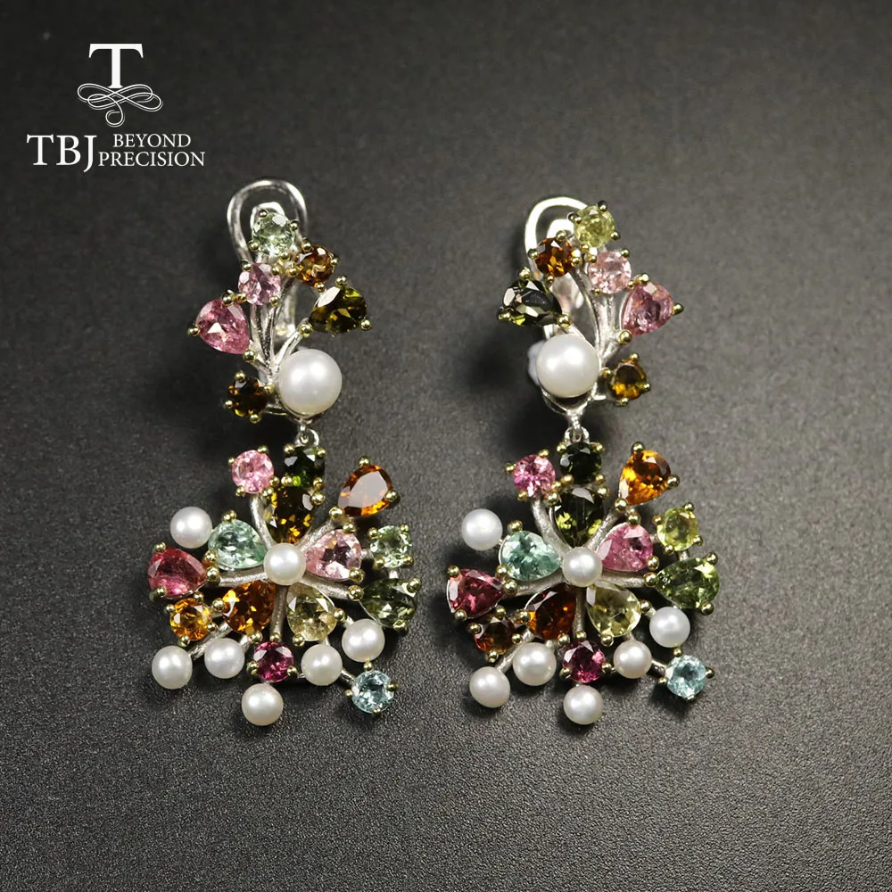 Женский ювелирный комплект из турмалина серьги и кольца серебра 925 пробы с