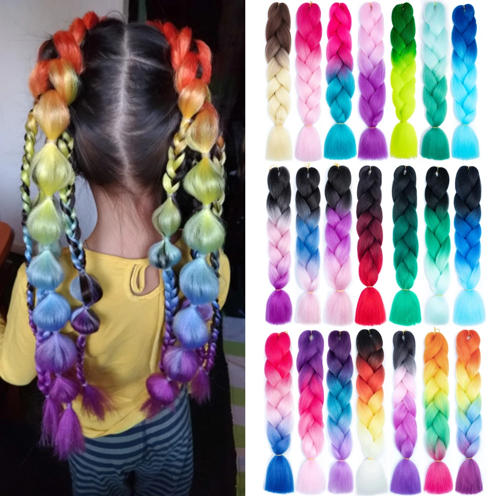

24" Monochrome Ombre Purple Lake Blue Light Purple Braiding Hair Synthetic High Temperature Jumbo Braids Synthetic Hair