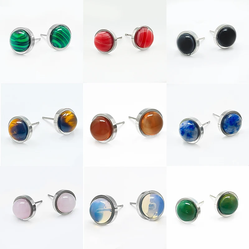 

Personalized Women's Earrings Wholesale Boho Colorful Crystal Agate Malachite Natural Stone Stud Earring Minimalist Jewelry Gift