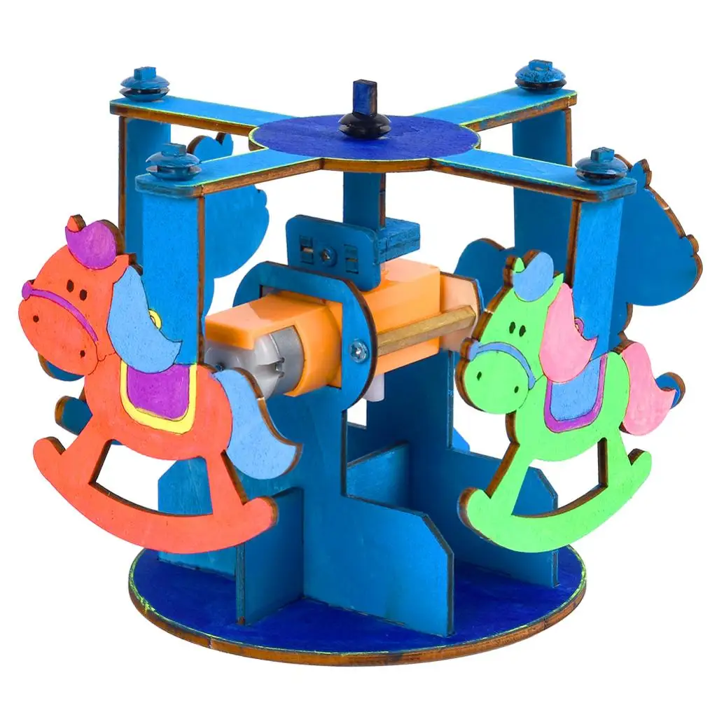 

Home Decor Figurine DIY Wood Miniature Merry-Go-Round Crafts Kits Building