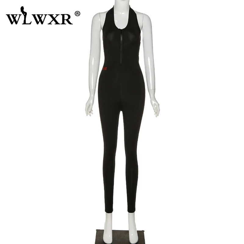 Женский комбинезон на молнии WLWXR черный слитный с открытой спиной Длинный