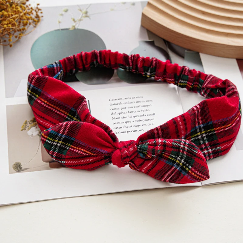 Plaid Print Headbands Vintage Cross Bowknot Elastic Hairbands Bandanas Girls Hair Bands Hair Accessories
