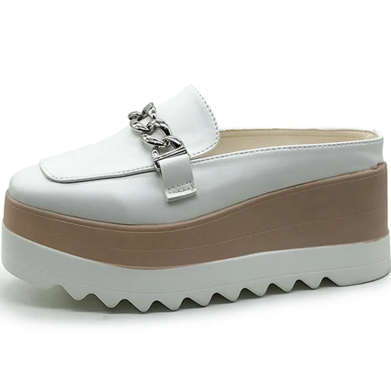 

On A Wedge Shoes Woman 2021 Slippers Casual Pantofle Cover Toe Platform Med Luxury New Flat Soft Leisure Slides Concise Fashion
