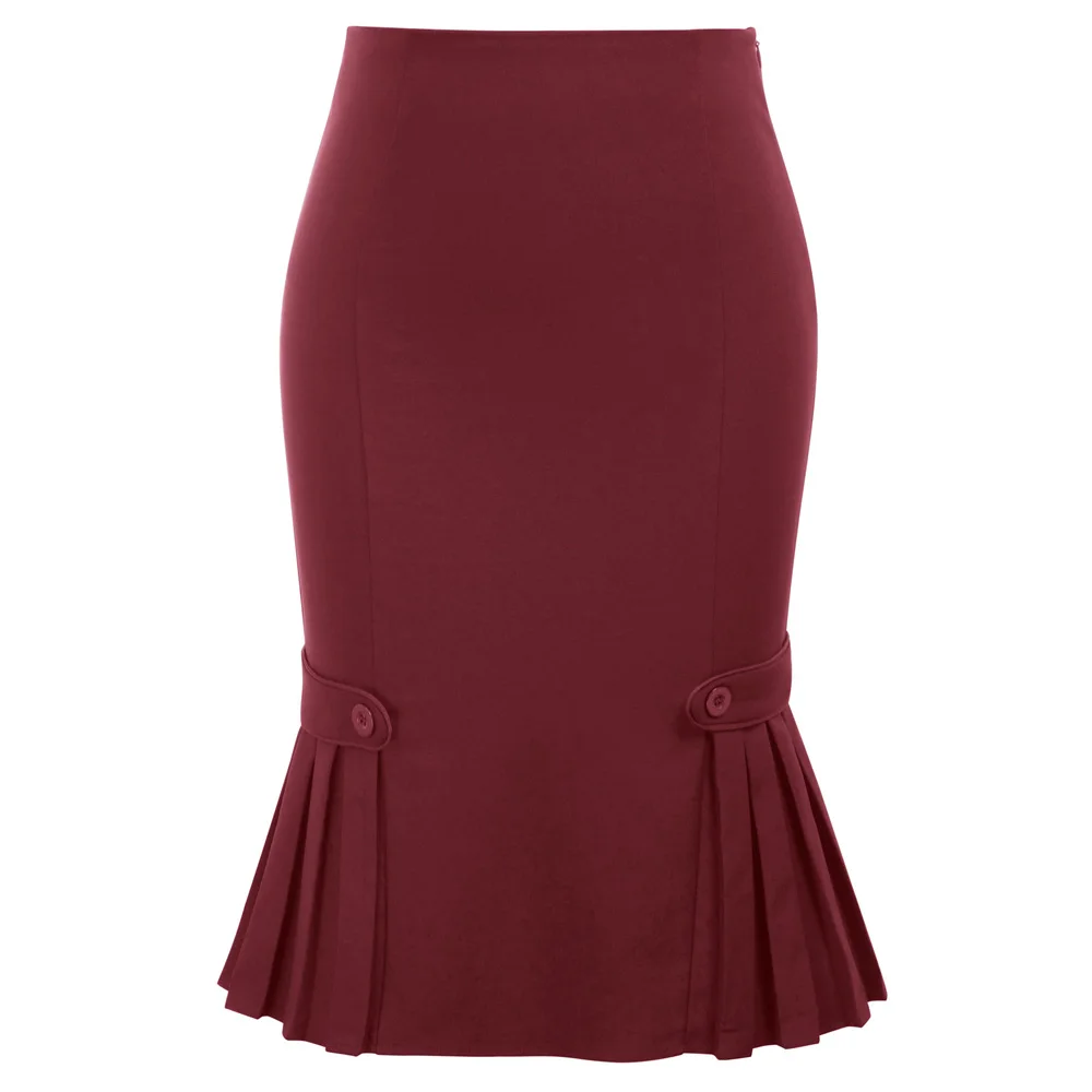 

Belle Poque Women Skirts Retro Solid Knee Length Slim Skirts Elegant HipsWrapped Bbutton Bodyon Pencil Office Ladies Work-Skirts