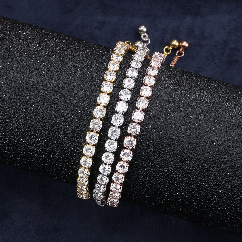 Браслет женский из фианита регулируемый с круглым кристаллом | Украшения и