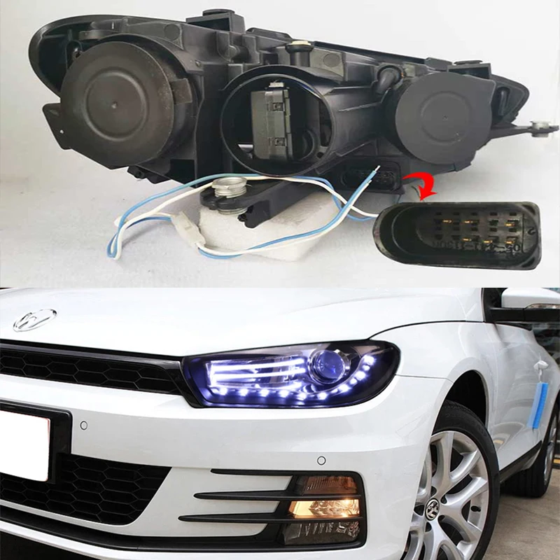 1 пара для Volkswagen Scirocco светодиодная фара 2008- года передняя фара в сборе с дневным ходовым светом