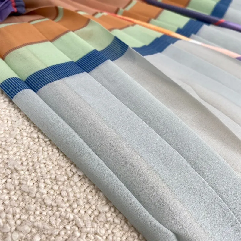 

Long Lantern Sleeve Colorful Striped Patchwork Ankle-length Dresses Women 2021 Spring Fashion Haute Couture Gowns