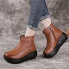 Осень 2020, женские ботинки OUKAHUUI из натуральной кожи на плоской платформе в стиле ретро, Высокий Каблук 5,5 см, толстая подошва, зимние теплые плюшевые ботинки для женщин