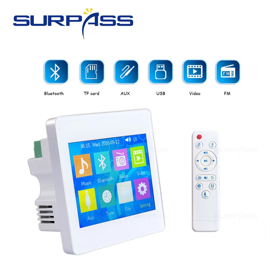

Mini Bluetooth In Wall Amplifier Audio Smart Home Digital Amplifier Music Touch Screen 4*25W HiFi Stereo Sound System with Radio