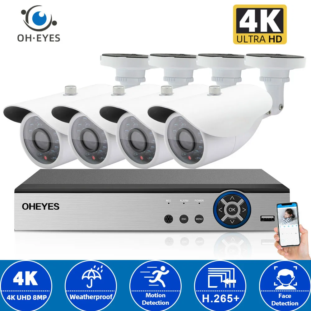 

H.265 CCTV DVR Home Security Camera System 4K 4CH DVR Kit Outdoor Waterproof Night Vision Video Surveillance Camera System Set
