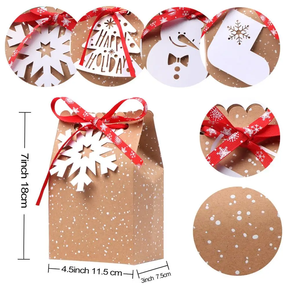 

OurWarm 12/24pcs Kraft Paper Christmas Cookie Gift Boxes with Clear Window 18*12*5cm New Year Favors Boxes for Cookies Treats