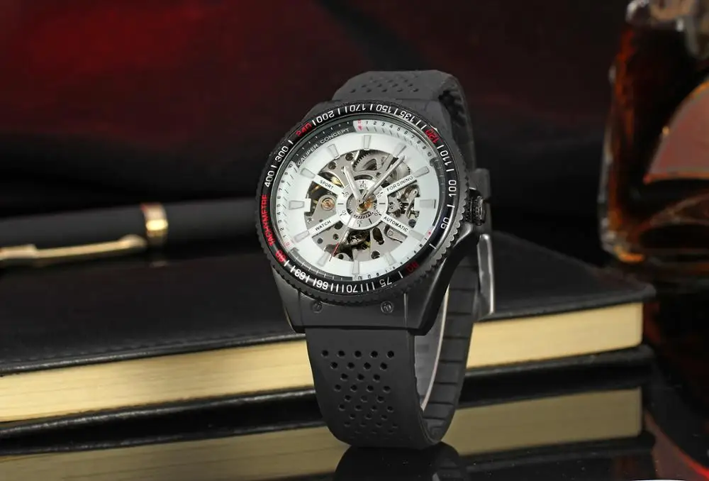 Часы наручные Forsining мужские с силиконовым ремешком модные спортивные брендовые