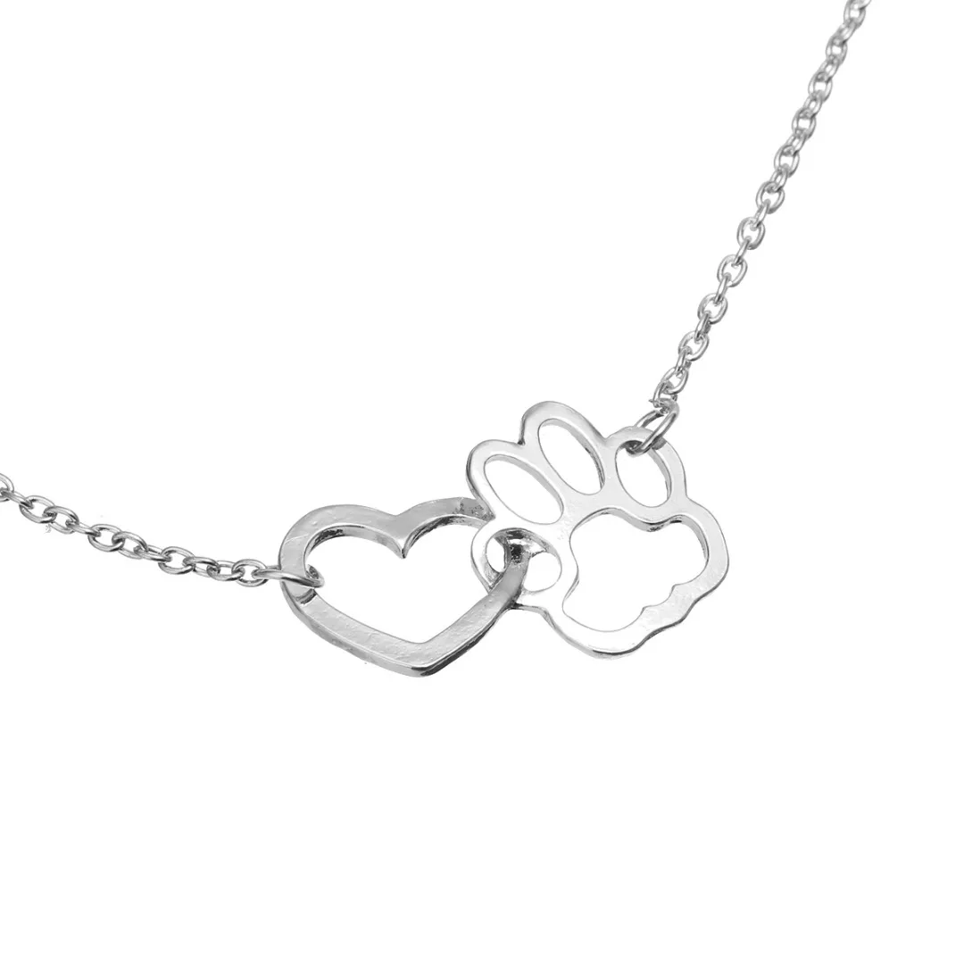 Винтажное длинное ожерелье с подвеской милое полым сердцем собакой котом лапой