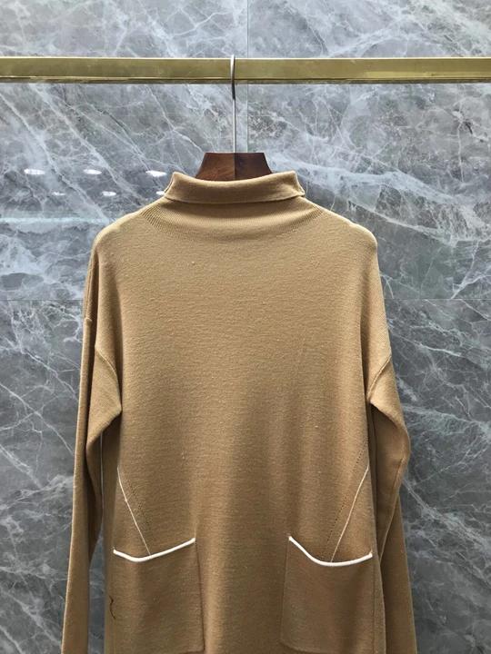 Early autumn new women's wear neck high collar symmetrical pocket decoration long sleeve solid color dress 1005