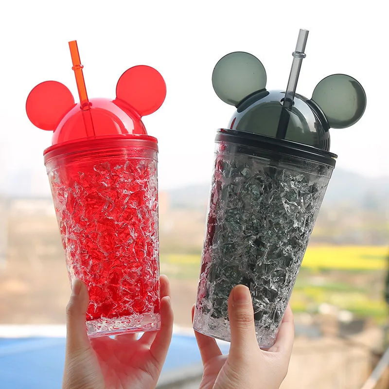 

Fashionable Double Straws Mouse Shaped Ice Cup Summer Cold Drink Juice Coffee Cup Plastic Cups For Men Women Cup With Lid Straw