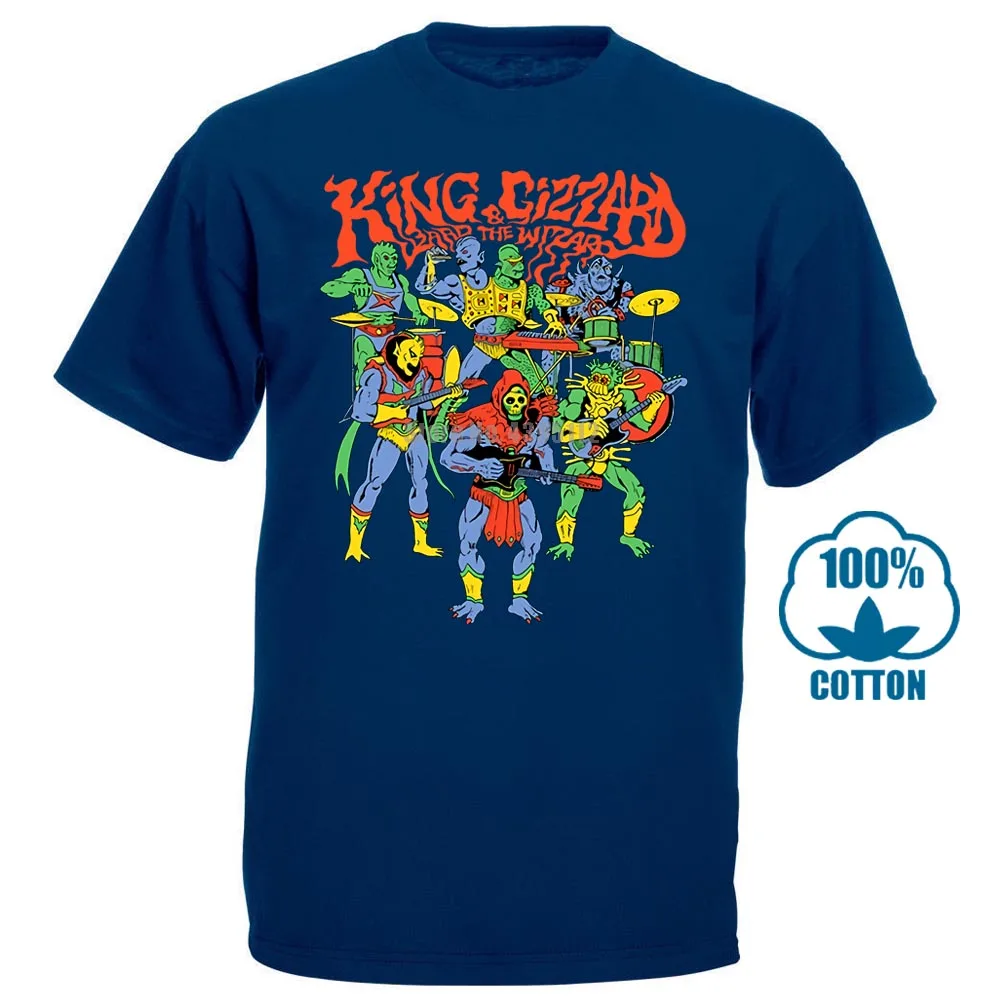 Тёмно-синий Черные мужские футболки с принтом «King Gizzard And The Lizard Wizard»; одежда - Цвет: Тёмно-синий