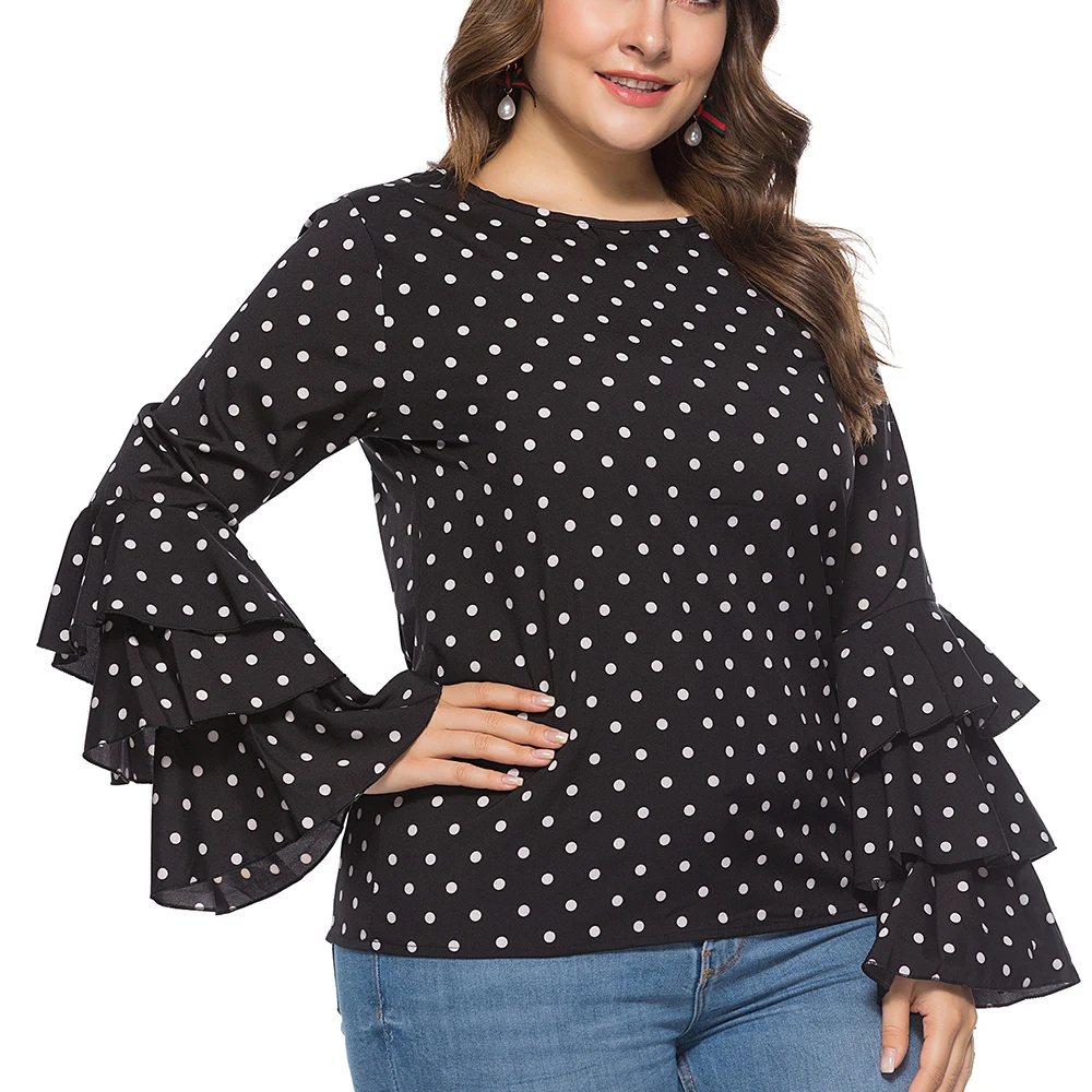 Большие размеры женская блузка в горошек большие шифоновые рубашки модная