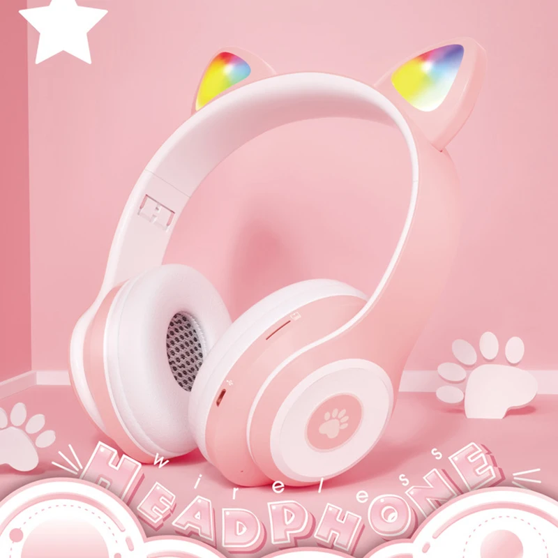 

Fast Delivery CT-930 Luminous Cat Ear Glowing Cute LED Stereo Card Headset Bluetooth 5.0 Headset Colorful Bluetooth Headphone