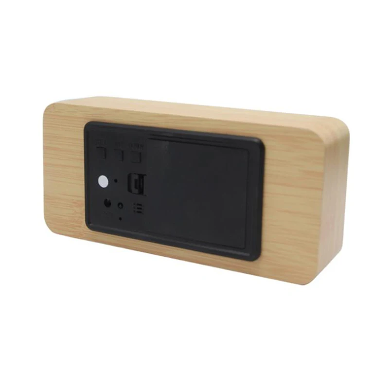 LED Wooden Temperature and Humidity Alarm Clock Table Voice Control Digital Wood Electronic Desktop Clocks Decor | Дом и сад