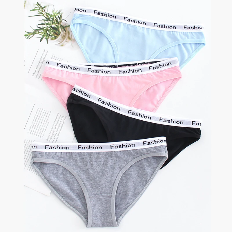 

Pure Color Cotton Letter Waist Mid-waist Breathable Ladies Briefs Sexy Sports Fashion Comfortable Panties Women Erotic Lingerie