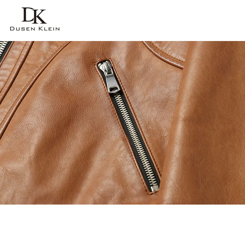 

Men Genuine Leather Jacket Real Cow Leather Jackets Casual Short Yellow Pockets 2020 Autumn New Coat for Man 2033