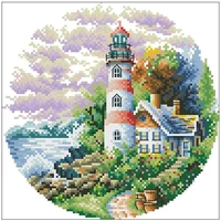 hot selling lighthouse garden patterns counted cross stitch diy chinese cross stitch kits embroidery needlework sets
