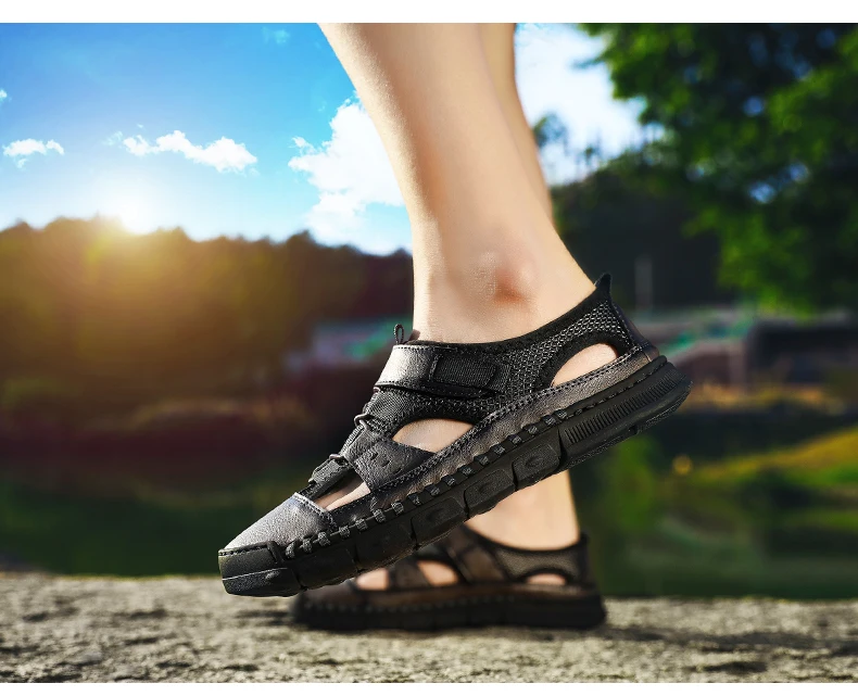 Brand New Fashion Summer Beach Breathable Men Sandals Genuine Leather Men's Sandal Man Causal Shoes Plus Size 38-46