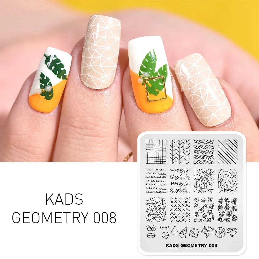 KADS пластины для штамповки ногтей 15 видов конструкций Геометрическая серия оверпринт дизайн штамп пластина для дизайна ногтей маникюрный шаблон инструменты для ногтей 3D форма - Цвет: Geometry 008