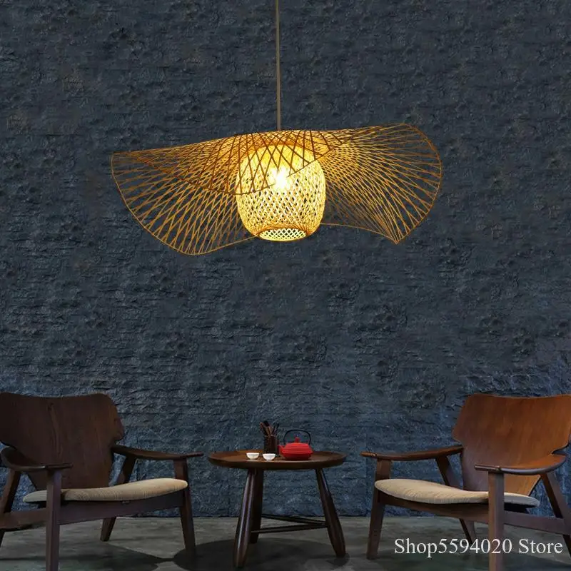 

A Chinese Bamboo Pendant Light Weaving Wicker Rattan Shade E27 Lamps for Living Room Bedroom Dining Home Decor Indoor Lighting