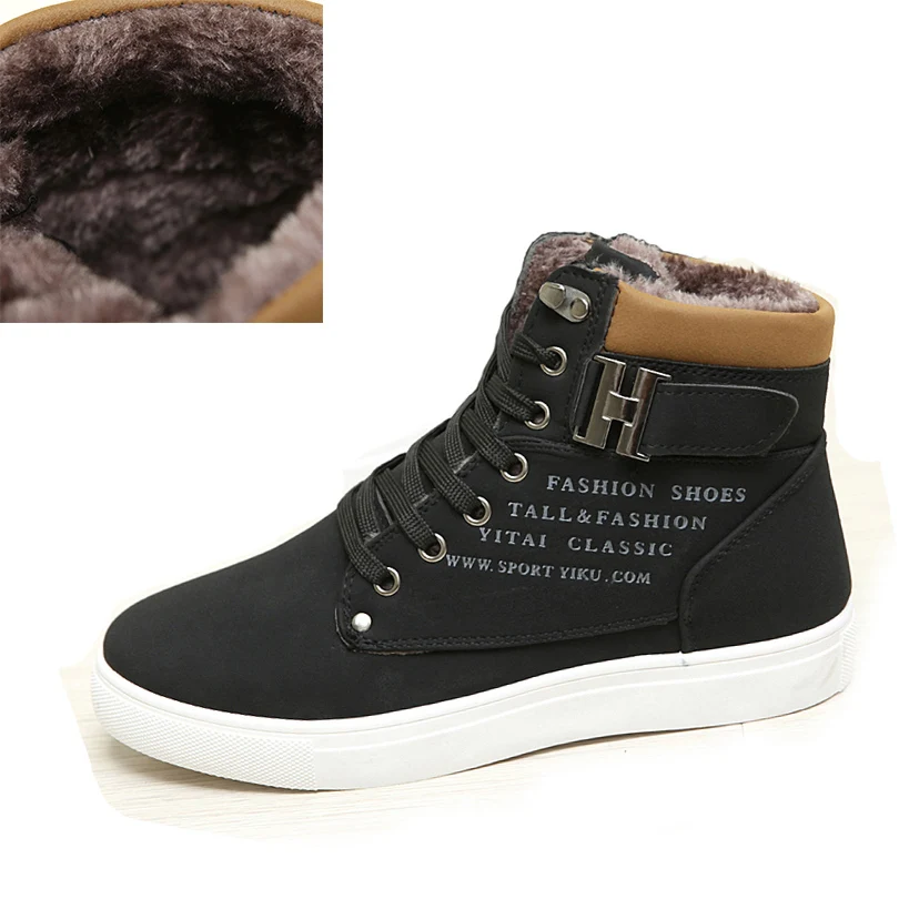 black Fur Мужские кроссовки; коллекция года; сезон осень-зима; Теплая мужская обувь из матовой кожи с высоким берцем; повседневные мужские ботинки в стиле ретро; большие размеры 47 - Цвет: black Fur