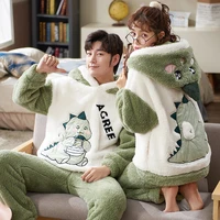 couples pajamas sets women men winter thicken pyjamas sleepwear cartoon dinosaur korean lovers homewear soft warm pijama hoodies