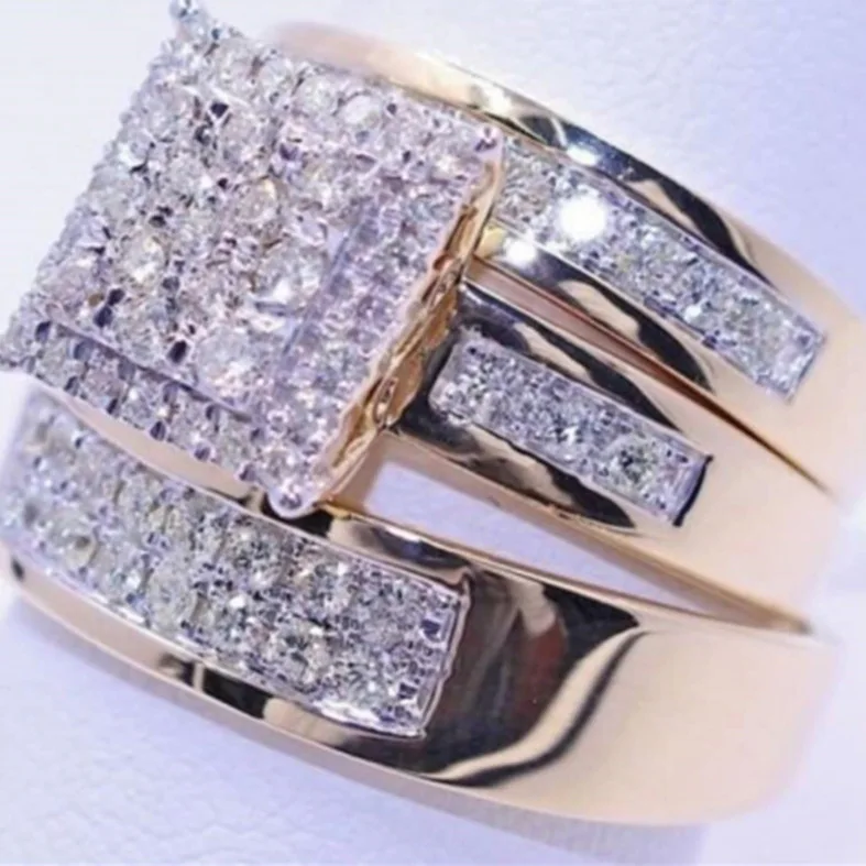 

Milangirl 3pcs/set Fashion Ladies Ring Simple Geometric Square Inlaid Rhinestone Female Ring Set Girl Luxury Wedding Jewelry