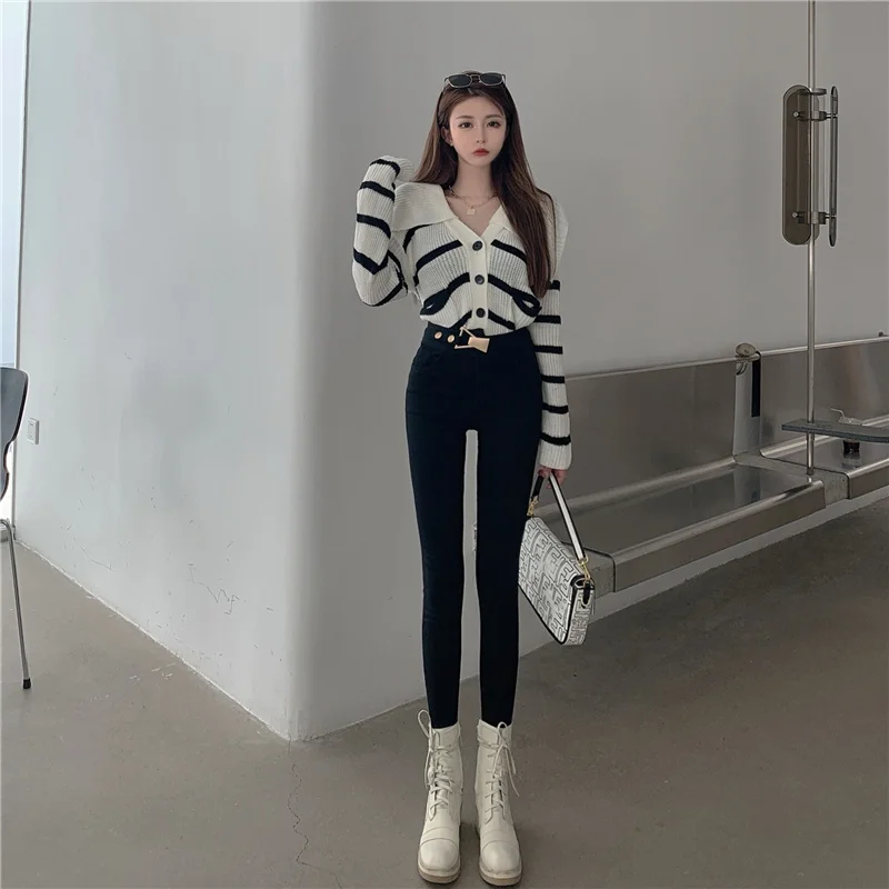 

Корейский дизайн высокая эластичность дизайн чувственный высокой талией Пряжка верхняя одежда нижнее белье брюки-карандаш Rac