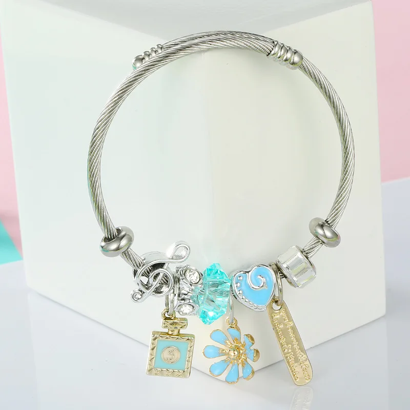 Синий кристалл pandora Браслеты и браслеты Гавайский стиль пляжные серебряные с