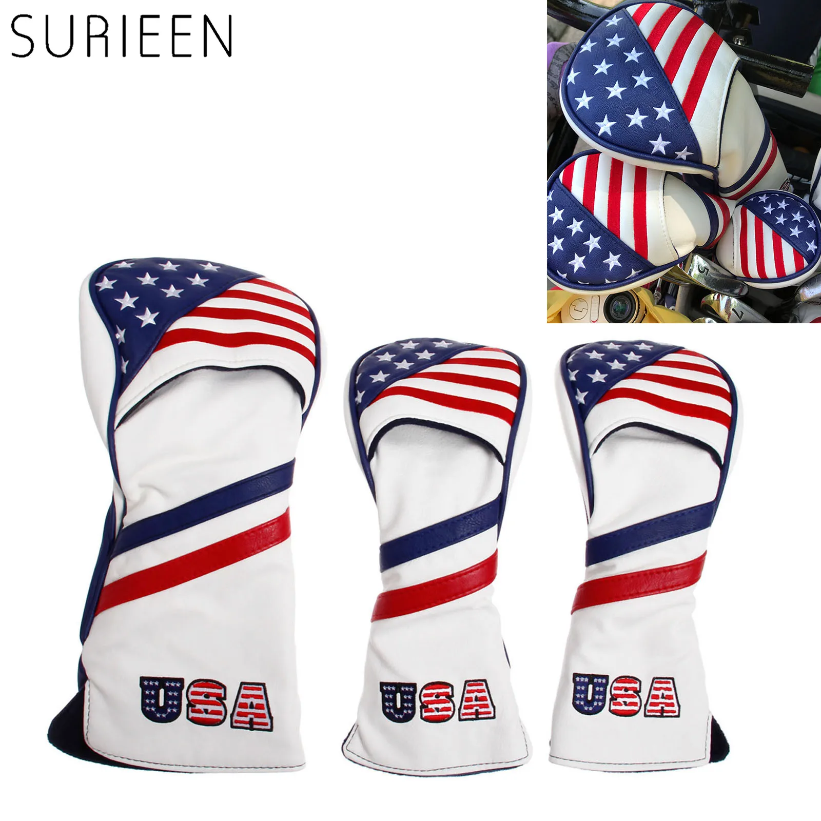 

1 Pc PU Golf Wood Headcover With USA Stars & Stripes Flag Style For Golf Driver Cover Fairway Hybrid Club Head Protect Covers