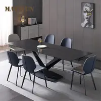Italian Light Luxury Rock Slab Dining Table Extended Folding Rectangular Household Kitchen Table Black Minimalist Furniture